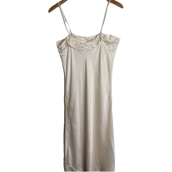 Vintage 90s Victoria Secret Gold Label 100% Silk Slip Midi Dress Large Cream - Picture 1 of 15
